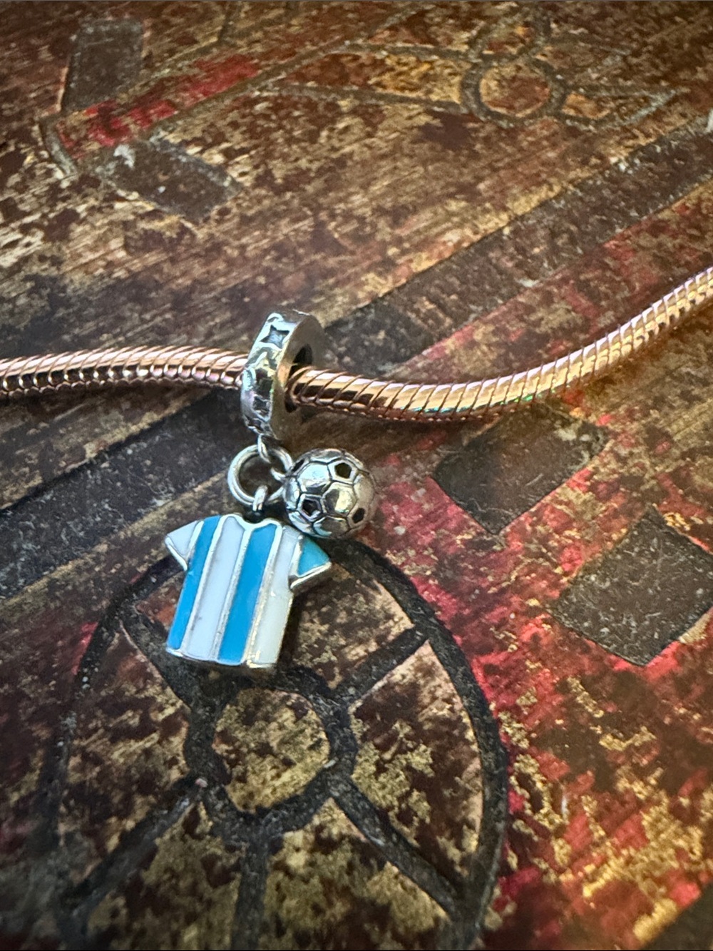 Silver & Blue Stripe Soccer Jersey & Ball Dangle Charm - Picture 3 of 4